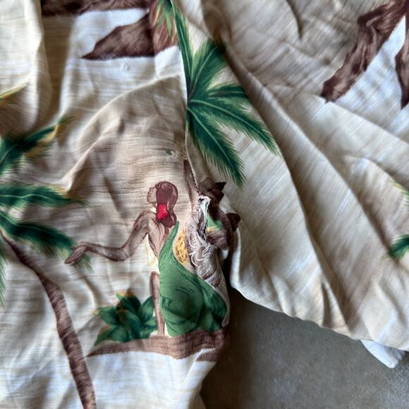 VINTAGE 80S HAWAIIAN OHANA BUTTON UP SHIRT FLORAL PRINT PALM TREES MENS XL - Picture 6 of 6